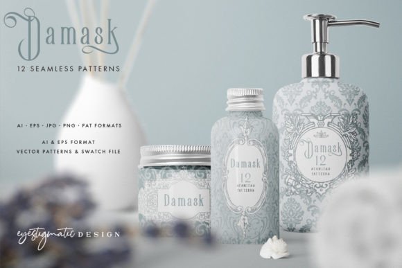 12 Damask Patterns - Light Dark Blue
