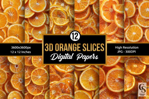 3D Orange Slices Seamless Patterns