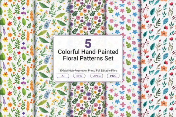 Colorful Hand-Painted Floral Patterns for Creative Projects
