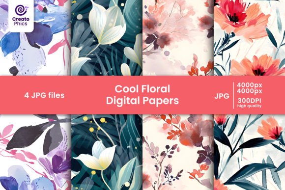 Cool Floral Digital Papers Patterns Set: Elevating Design with Serene Aesthetics