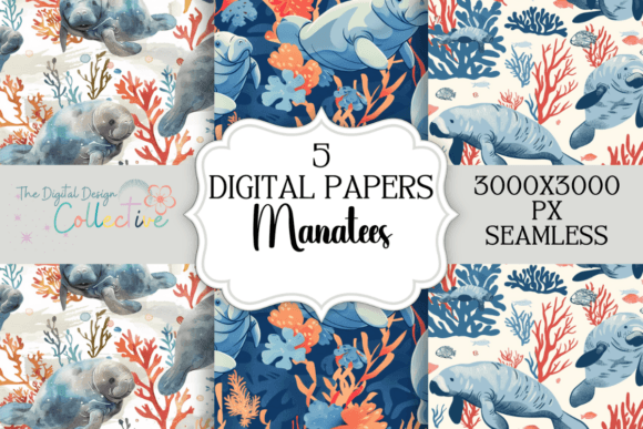 Manatee Seamless Patterns Underwater: A Digital Design Collection