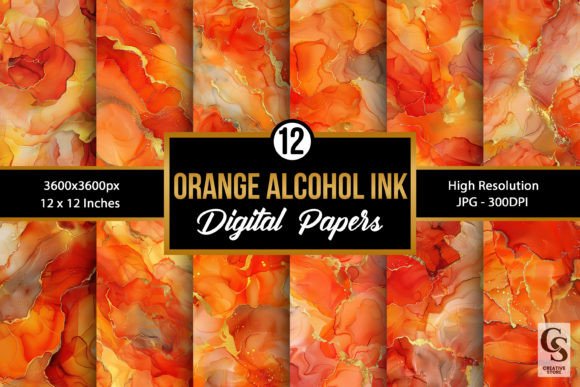 Orange Holographic Alcohol Ink Patterns: A Versatile Design Resource for Creative Projects