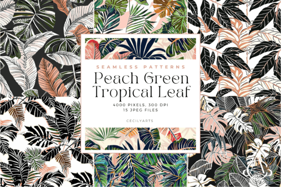 Peach Green Tropical Leaf Patterns for Creatives