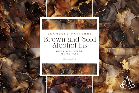 The Art of Luxury in the Digital Age: Brown and Gold Alcohol Ink Patterns for Modern Creators