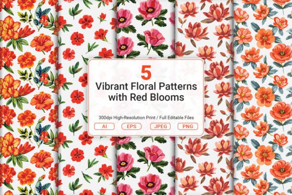 Vibrant Floral Patterns with Red Blooms