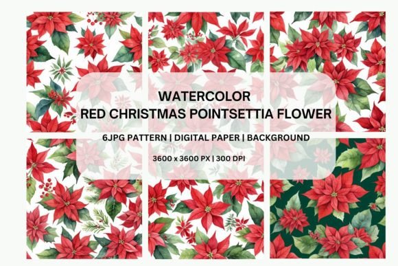 Watercolor Poinsettia Christmas Patterns