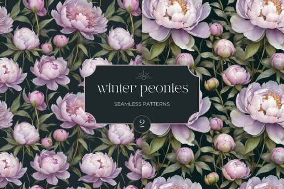 Winter Peonies Floral Seamless Patterns